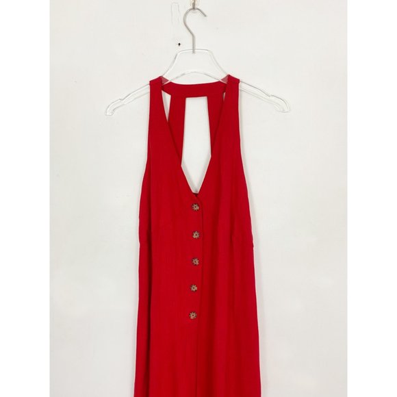 Band of Gypsies Linen Blend Jumpsuit Split Leg Burton Front Red Small NWT - Picture 5 of 15